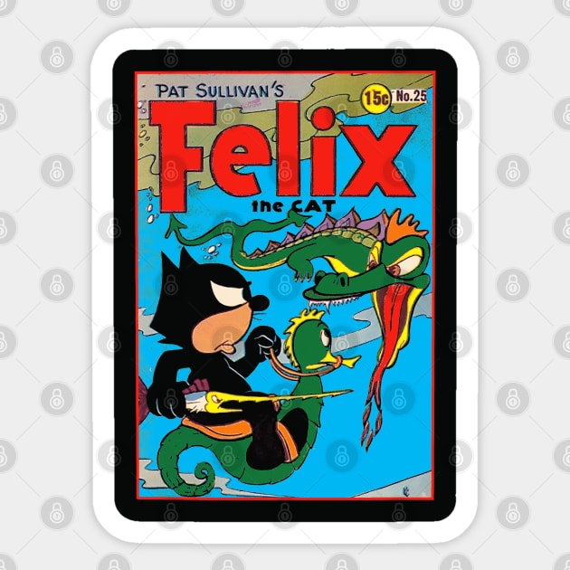 Felix the Cat Fights a Sea Dragon 1940s Original Comic Book Cover Sticker by VogueTime